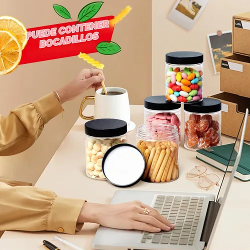 Vista 4 de sietpoek 48 PIEZAS Tarros de Plástico de 8 OZ con Tapas de Rosca, Etiquetas Recipientes Redondos Vacíos Rellenables de Slime para Almacenar