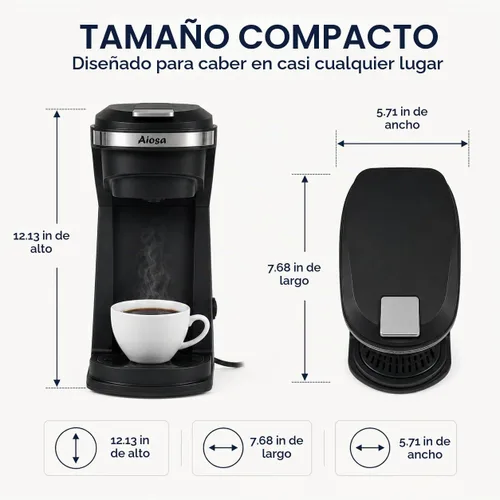 Vista 2 de Cafetera de una sola porción, KCup y café molido, preparación de un Negro