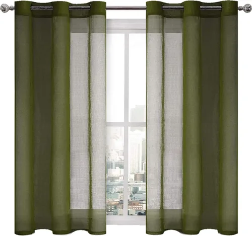 Vista 183 de DWCN Cortinas traslúcidas color verde frijol para sala de estar y dormitorio - Cortinas voile con aspecto de lino sintético con ojales en la parte