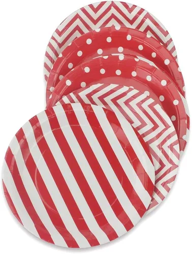 Vista 7 de Platos de Navidad con copos de nieve, platos desechables de papel rosa iridiscente con purpurina hexagonal temática de nieve, suministros de fiesta