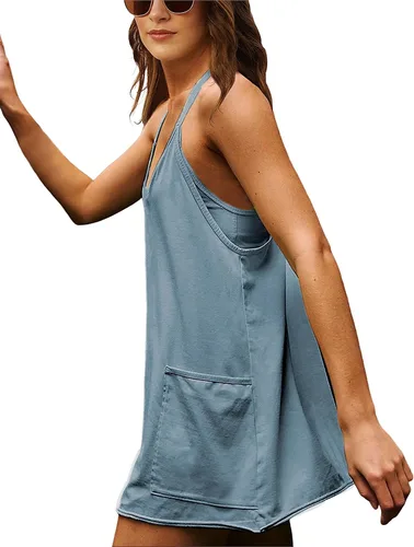 Vista 3 de Vestido corto sin mangas para mujer, con tirantes delgados, con pantalones cortos integrados, vestidos deportivos de golf