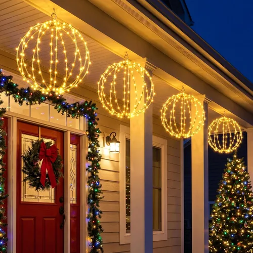 Vista 7 de iBaycon Paquete de 2 luces esféricas navideñas de 11.8 pulgadas Blanco cálido