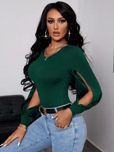 Vista 4 de SOLY HUX Body sexy de manga larga Spilt Latern para mujer