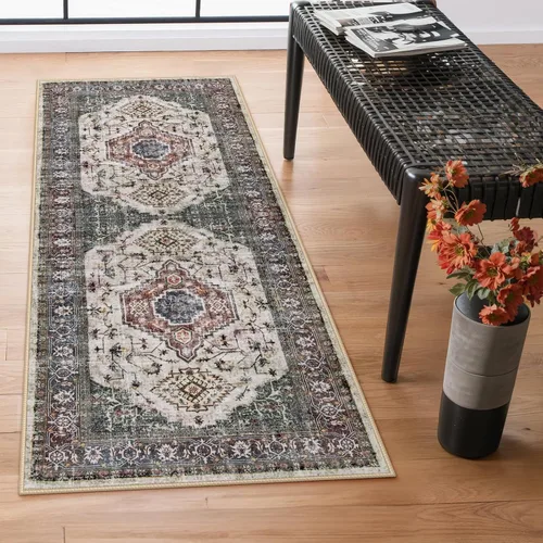 Vista 34 de Lahome Alfombra oriental lavable de área pequeña, 2 x 3 pies, para entrada, cocina, ultra fina, suave, tapete antideslizante para puerta de Azul
