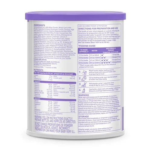Vista 2 de Bubs Essential - Fórmula infantil con hierro, polvo a base de leche de vaca, para bebés de 0 a 12 meses, hecha con leche sin OMG, 20 onzas