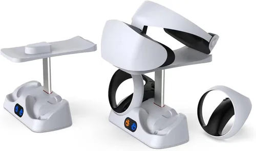 Vista 5 de Estación de carga para PS VR2, estación de carga PSVR 2 con soporte de pantalla para auriculares VR, estación de carga rápida con 2 puertos