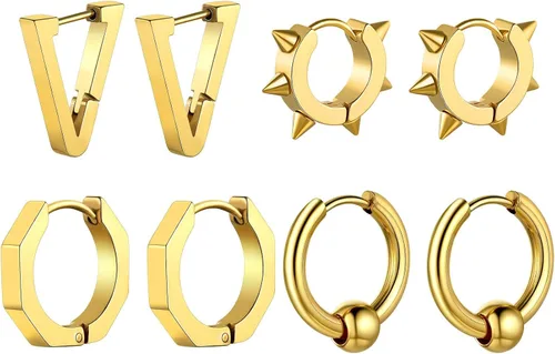 Vista 20 de ChainsHouse Huggie Hoop Earrings for Men Women, Stainless Steel A: Aro de cuentas (1 par) - Plata