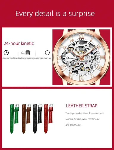 Vista 8 de Reginald Reloj mecánico para mujer, en forma de corazón, movimiento mecánico de oro, reloj mecánico automático para mujer, Negro -, Moda casual