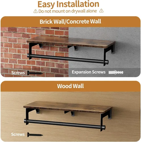 Vista 5 de Luxspire Perchero de 28.7 pulgadas, perchero montado en la pared con estante superior para colgar ropa, perchero industrial resistente, estantes