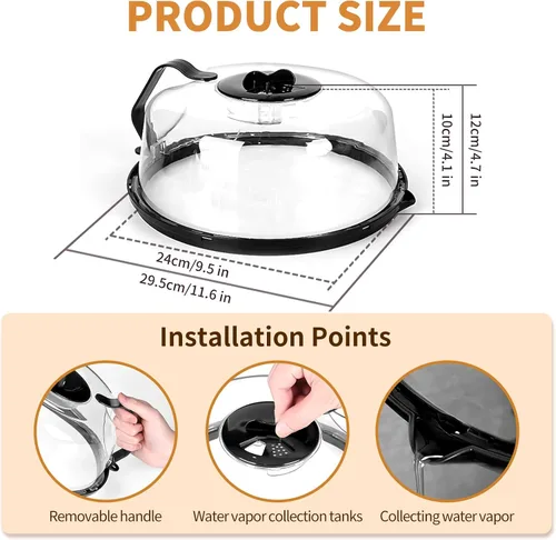 Vista 2 de Cubierta para salpicaduras de microondas, cubierta de microondas con vaporizador de agua, cubiertas de plato de 10 pulgadas con mango integrado