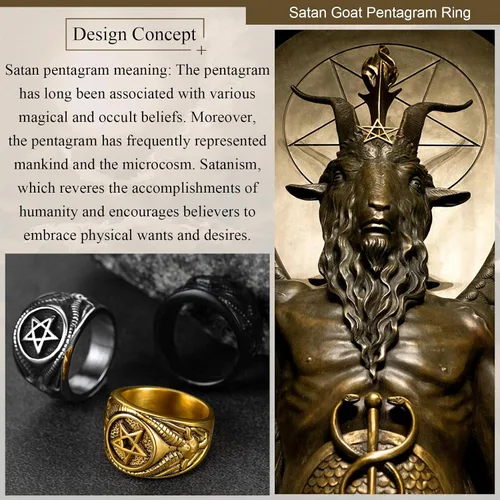 Vista 6 de FaithHeart Satanic Jewelry - Anillos de cabra baphomet con símbolo de Lucifer Satanás para hombres y mujeres talla 7891011121314 personalizado