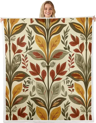 Vista 14 de Manfei Rustic Floral Flannel Fleece Throw Blanket 40"x50" Blooming Flowers Fuzzy Blanket for Sofa Couch Retro Plant Farmhouse All Season Bed Dark