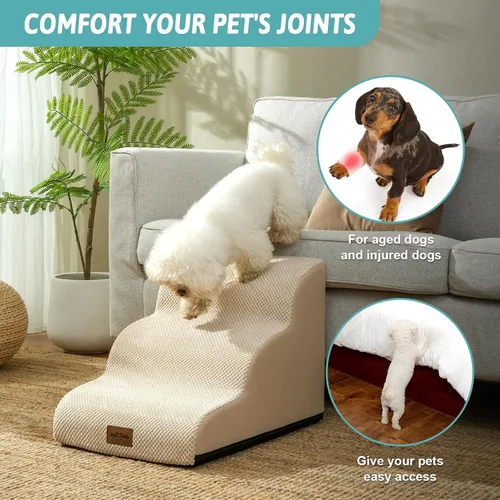 Vista 2 de COZY KISS Escaleras anchas para perros pequeños de 15.7 pulgadas de alto, escalón para mascotas para cachorros, gatos mayores, rampa curva