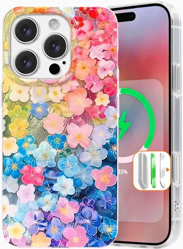 Vista 59 de I-MGAE-IN-AR Funda compacta para iPhone 12 Pro, diseño colorido de flores iridiscentes, holográfica, brillante, bonita funda para iPhone 12