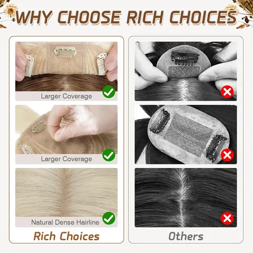 Vista 75 de Rich Choices Pelucas con topper de cabello para mujeres, cabello humano real 100% Remy, sin flequillo, para mujeres con adelgazamiento en la parte