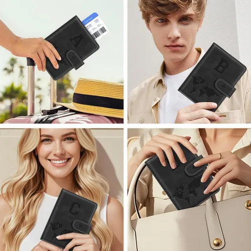 Vista 6 de Funda para Pasaporte Personalizada con Letra de la A a la Z, Billetera de Viaje con Bloqueo RFID, Funda para Pasaporte, Estuche para Pasaporte