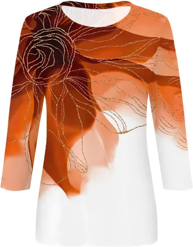 Vista 111 de Camisetas personalizadas para mujer, a la moda, casual, de séptima manga, estampada, cuello redondo, camiseta