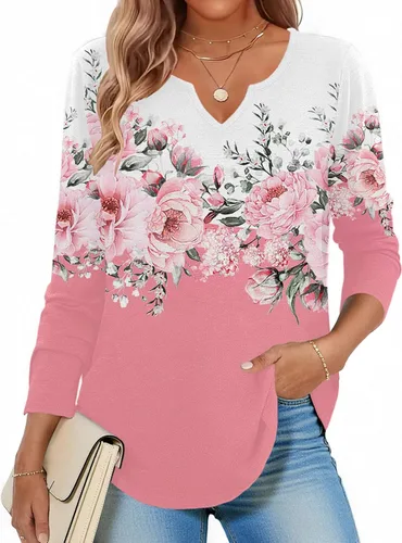 Vista 26 de Zeagoo Camisas de manga larga para mujer, blusas casuales con cuello en V