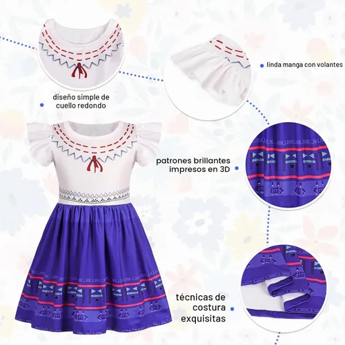 Vista 4 de COTRIO Disfraz de princesa para niñas con bolsa, disfraz de Halloween para niños, trajes de cumpleaños, vestidos de fiesta, ropa de juego de rol