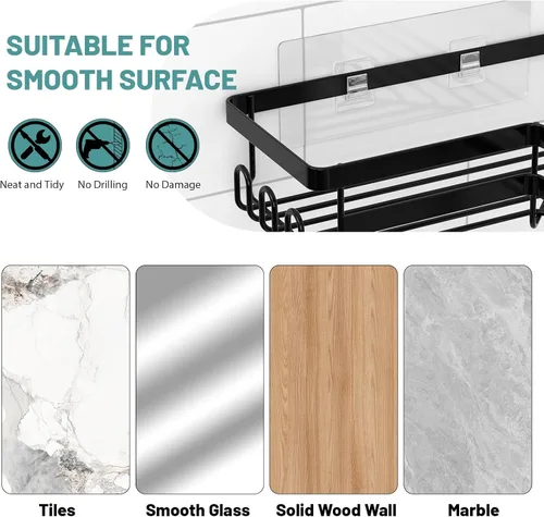 Vista 5 de StorageRight Organizador de ducha de esquina, paquete de 3 accesorios de baño adhesivos con soporte para jabón, estante organizador de ducha
