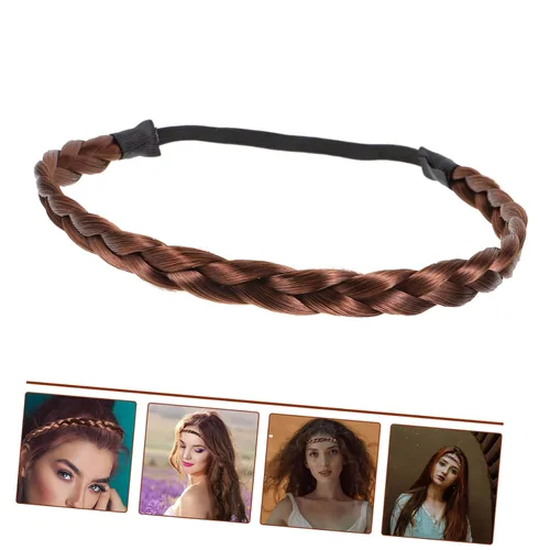 Vista 9 de FRCOLOR Trenzas gruesas y anchas trenzadas de cabello sintético trenzado elástico para mujer, diadema trenzada para mujer, diadema ancha y gruesa