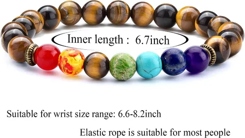 Vista 5 de Men Women 8mm Lava Rock 7 Chakra Beads Chakra Bracelet Braided Rope Natural Stone Yoga Bracelet Bangle