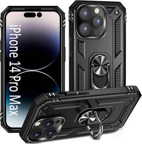 Vista 21 de ADDIT i Phone 14 Pro - Funda para iPhone 14 Pro, con anillo de soporte, soporte ajustable, grado militar, protección resistente, a prueba de golpes