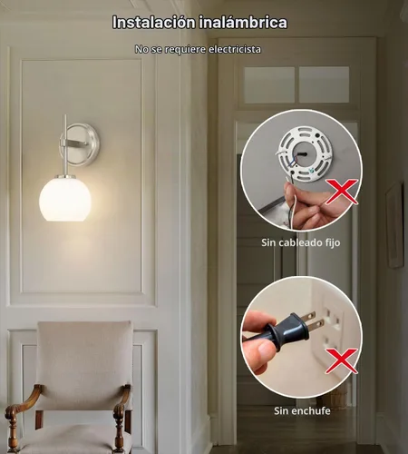 Vista 3 de Juego de 2 apliques de pared de níquel cepillado que funcionan con pilas, iluminación de pared inalámbrica recargable con control remoto, luces