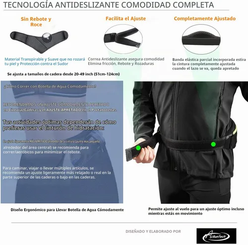 Vista 5 de AiRunTech Cinturón de Hidratación para Correr con Soporte para Botella de Agua, Riñonera para Senderismo para Teléfono y Billetera, Bolsa de Correr