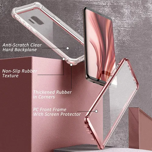 Vista 4 de Dexnor Funda compatible con Samsung Galaxy S9 con protector de pantalla, marco galvanizado, cubierta trasera transparente, resistente 360, cuerpo
