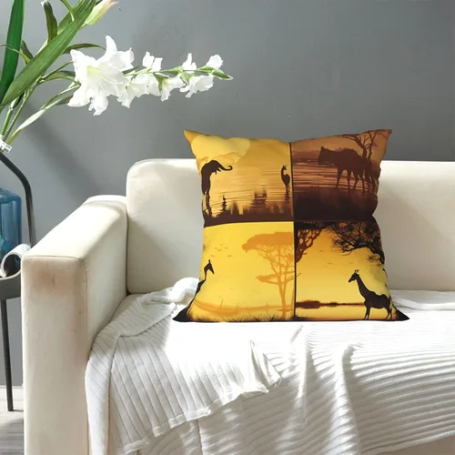 Vista 5 de Fundas de almohada decorativas de 16 x 16 pulgadas, fundas de almohada para sofá, animales de pastizales africanos, fundas de almohada cuadradas