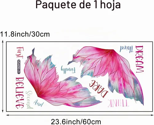 Vista 2 de Calcomanía de pared con citas de mariposa rosa, Think Believe Dream Dare - Calcomanías de pared de vinilo autoadhesivo para decoración de pared