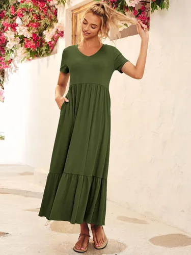 Vista 3 de LILLUSORY Vestidos casuales de manga corta con cuello en V y bolsillos para mujer