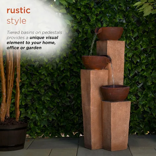 Vista 4 de Alpine Corporation ZEN398 - Fuente de agua moderna de 3 niveles para exteriores de 35 pulgadas, elegante fuente de suelo rústica para jardín, patio