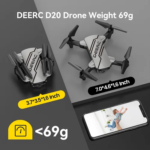 Vista 6 de DEERC D20 - Mini dron con cámara FPV HD 720P y control remoto, control de altitud, modo sin cabeza, ajuste de velocidad de arranque con una tecla