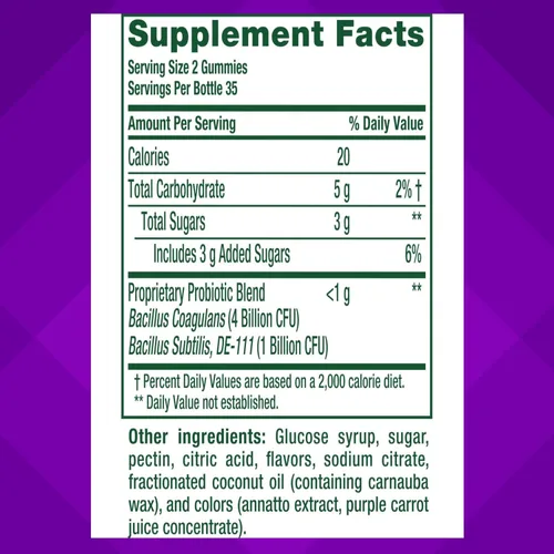 Vista 4 de vitafusion Suplementos de gomitas probióticas, suplementos nutricionales probióticos con sabor a frambuesa, melocotón y mango, 70