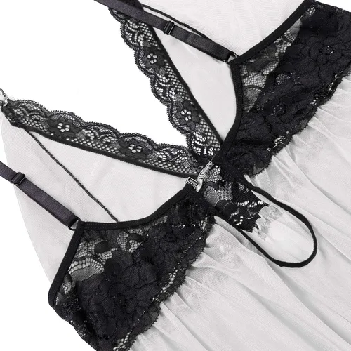 Vista 4 de Donnalla - Conjunto de lencería sexy para mujer, tallas grandes, 2XG, 3XG, 4XG, babydoll de encaje con copas divididas