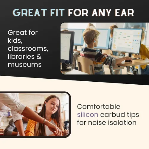 Vista 9 de Bits - Paquete de 100 auriculares a granel para aula, auriculares multicolor a granel con conector de 0.138 in, paquete de auriculares con cable
