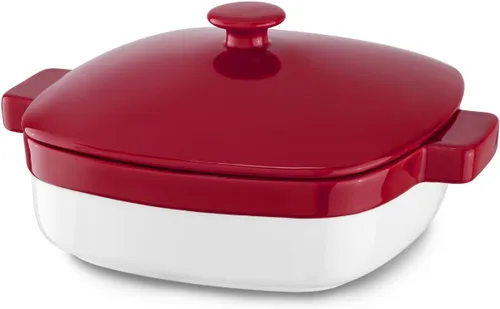Vista 7 de KitchenAid Streamline Ceramic - Cazuela para hornear de 1.9 cuartos de galón, color rojo imperio