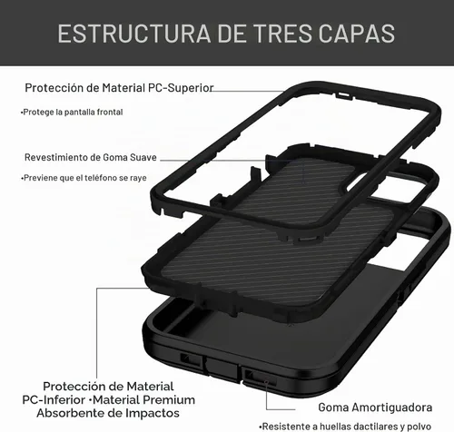 Vista 3 de Funda para Apple iPhone 12 / iPhone 12 Pro (6.1 pulgadas), resistente a los golpes, a prueba de polvo y caídas, doble capa, color negro