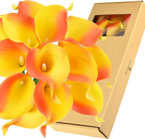 Vista 7 de FiveSeasonStuff Real Touch - Ramo de flores artificiales de lirio de cala para novia, arreglos florales, 15 lirios de cala (azul cerúleo)