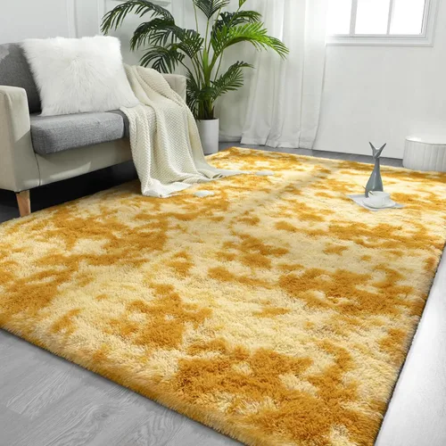 Vista 21 de FlyDOIT Alfombras grandes para sala de estar, 4 x 6 pies alfombra peluda beige con efecto tie-dye, alfombras mullidas suaves, alfombras peludas
