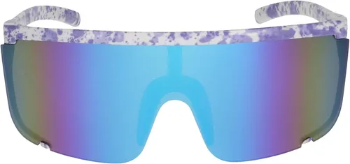 Vista 7 de Gafas de sol impecables unisex de gran tamaño con lentes espejadas, montura negra mate Espejo púrpura