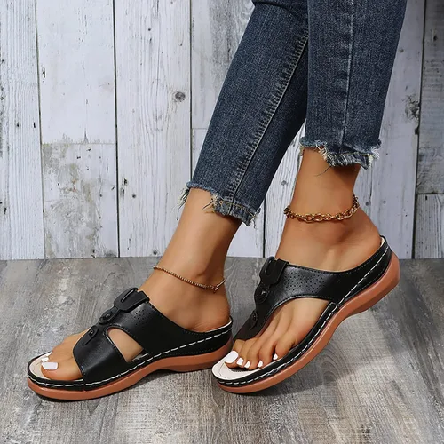 Vista 5 de Sandalias planas de verano elegantes para mujer, sandalias ortopédicas para mujer, soporte de arco