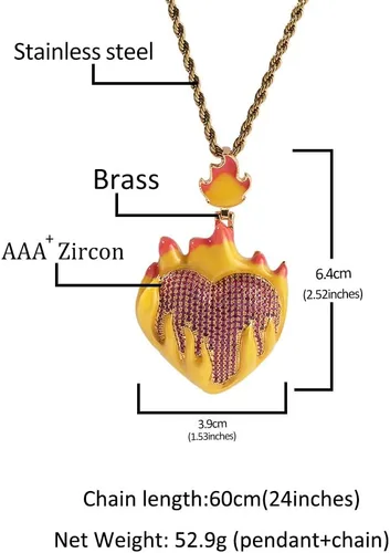 Vista 2 de Collar con dije de corazón roto de diamante completo para hombre, cadena de oro plateado, Circonia cúbica