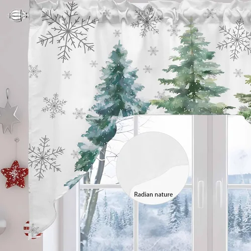 Vista 6 de Cortinas de cocina con cenefa de árbol de Navidad, cenefa con bolsillo para barra, paneles de cortina para dormitorio, sala de estar, baño