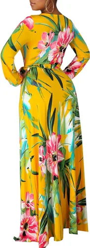 Vista 2 de JTNFairy Womens Casual Floral Print Long Maxi Dress Plus Size Plain Party Outfits
