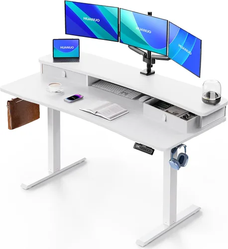 Vista 28 de HUANUO - Escritorio eléctrico de pie de 32 x 21 pulgadas con 2 cajones, compatible con montaje con abrazadera en C, escritorio de computadora