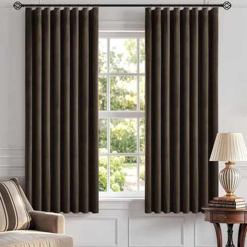 Vista 70 de ANRODUO Cortinas de terciopelo beige de 45 pulgadas de largo, opacas con aislamiento térmico insonorizado, cortinas de privacidad para oscurecer