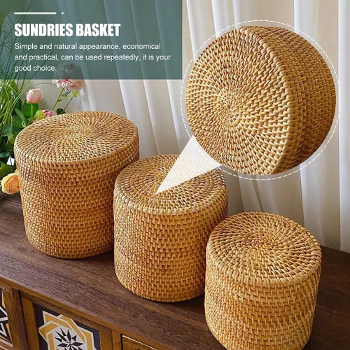 Vista 2 de Mikikit Cesta tejida de ratán extra redonda para almacenamiento de frutas, organizador de acabado de escritorio, diseño rústico natural